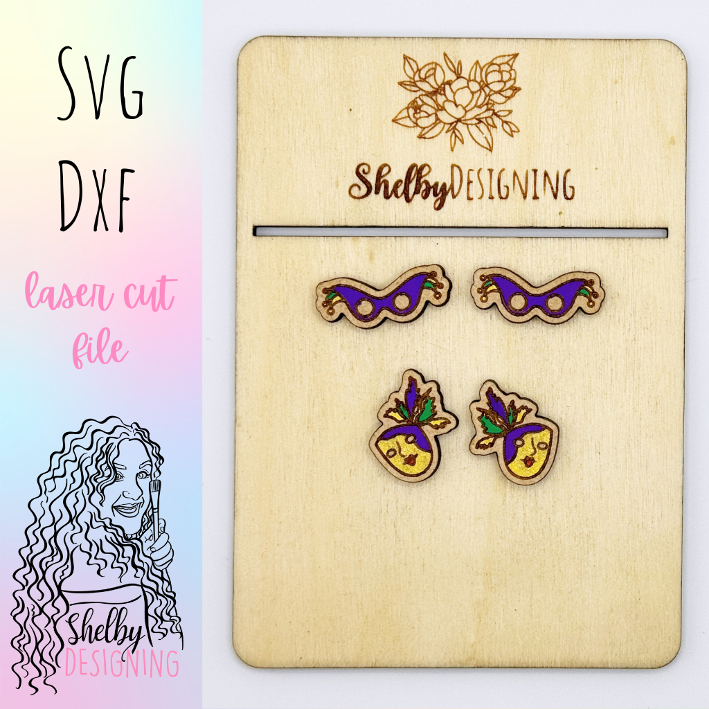 Mardi Gras Festival Studs & Mask Dangle Earring SVG DXF File