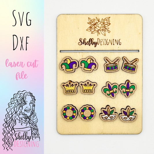 Mardi Gras Stud Earring Bundle SVG DXF File