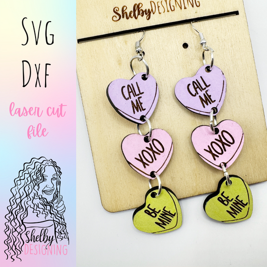 Candy Heart Multi-Piece Dangle Earrings SVG