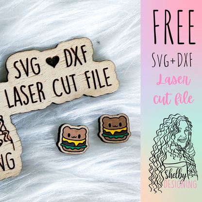 FREE | Kawaii Burger Kitty Stud Earrings SVG