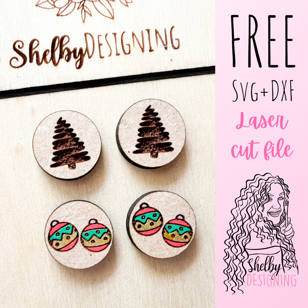 FREE | Christmas Tree & Ornament Circle Stud Earrings Set SVG