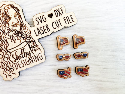 American Flag Patriotic Stud Earrings Trio SVG