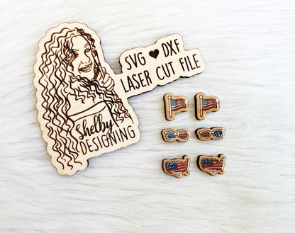 American Flag Patriotic Stud Earrings Trio SVG