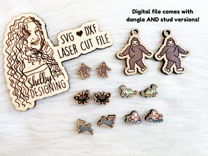 Cryptid Creatures Stud/Dangle Earrings Bundle SVG