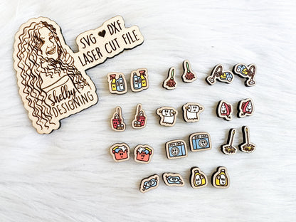 Kawaii Cleaning Supplies Stud Earrings Bundle SVG