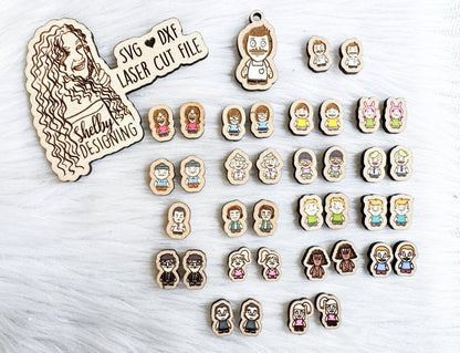 MEGA Bobs Burger Chibi Stud AND Dangle Earring Bundle SVG
