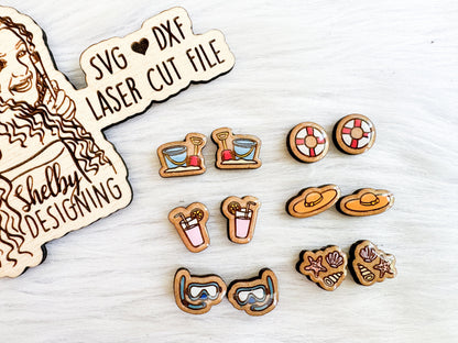 Summer Beach Themed Stud Earrings Bundle SVG