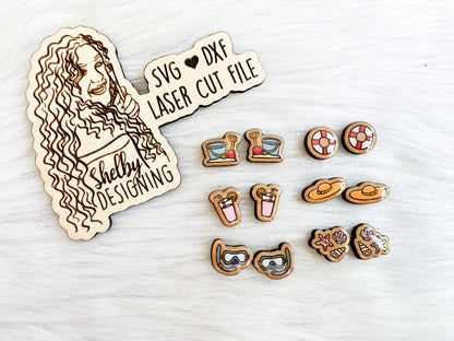 Summer Beach Themed Stud Earrings Bundle SVG