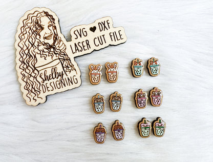 Kawaii Boba Animal Tea Stud Earrings Bundle SVG