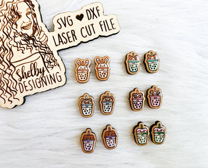 Kawaii Boba Animal Tea Stud Earrings Bundle SVG