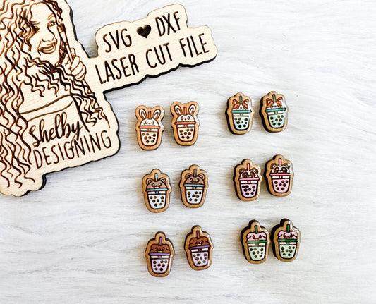Kawaii Boba Animal Tea Stud Earrings Bundle SVG