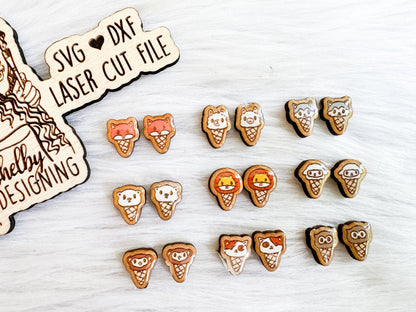 Adorable Animals Ice Cream Cone Stud Earrings Bundle SVG