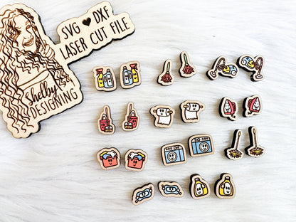 Kawaii Cleaning Supplies Stud Earrings Bundle SVG