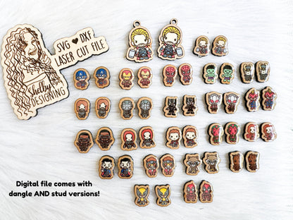MEGA Superhero Chibi Stud AND Dangle Earrings Bundle SVG