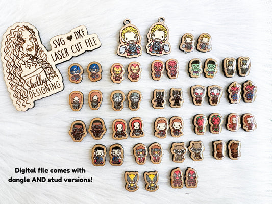 MEGA Superhero Chibi Stud AND Dangle Earrings Bundle SVG