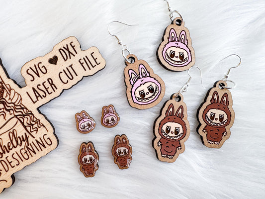 Labubu Ugly Doll Stud + Dangle Earring Duo SVG DXF Laser Cut File