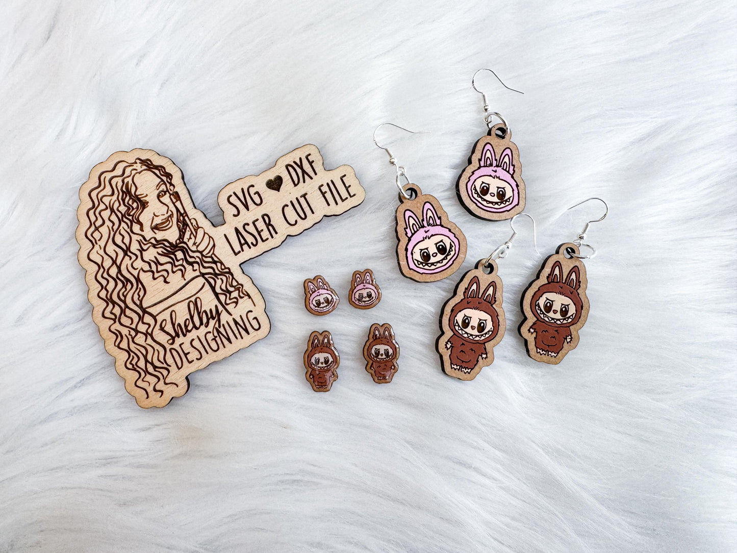 Labubu Ugly Doll Stud + Dangle Earring Duo SVG DXF Laser Cut File