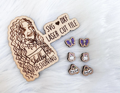 Cute Skull Bow Ghost Cherry Stud Earring Trio SVG DXF Laser Cut File