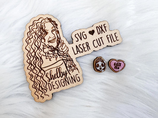 Ghostface Call Me Heart Stud Earring SVG DXF Laser Cut File