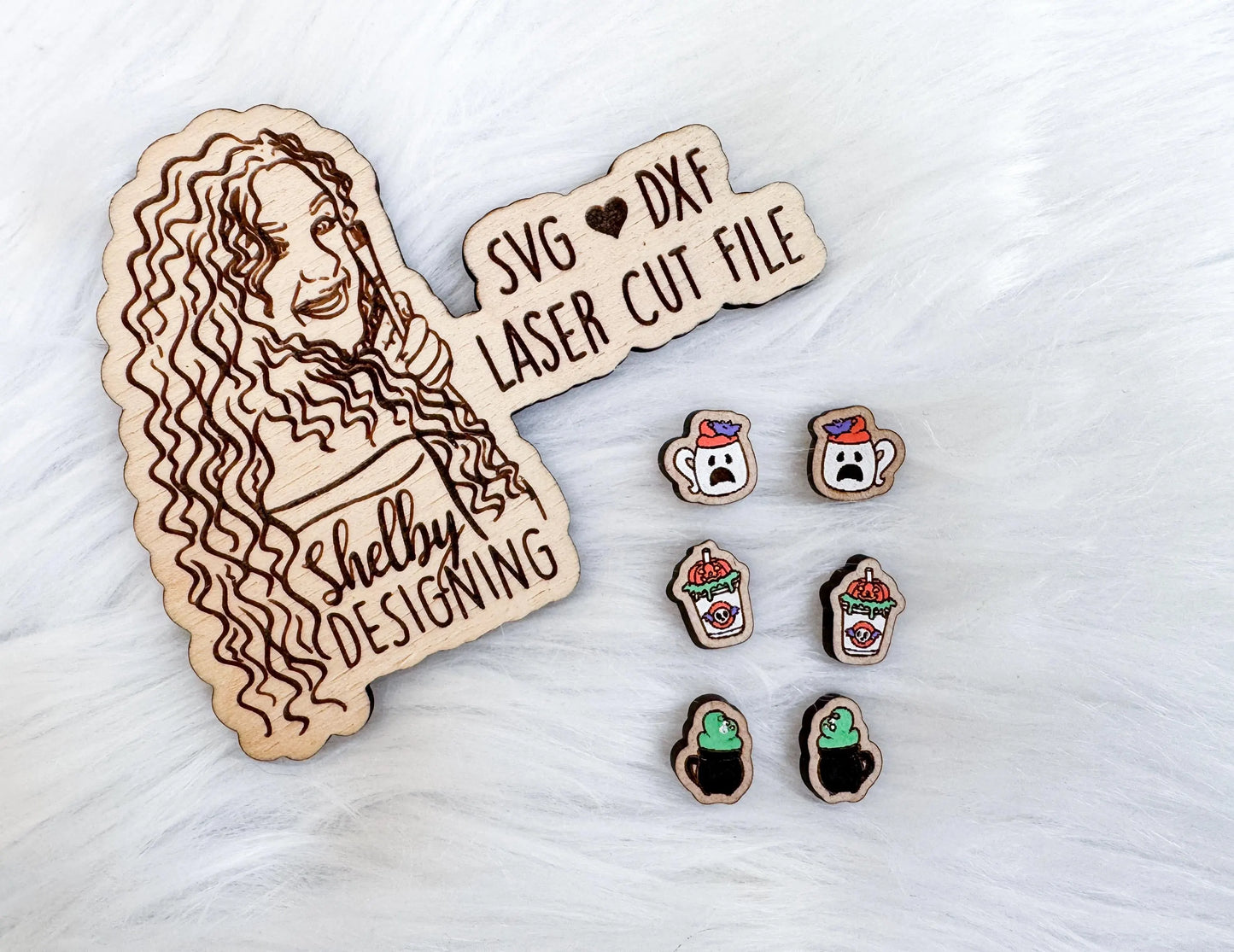 Spooky Coffee Mugs Stud Earring Trio SVG DXF Laser Cut File