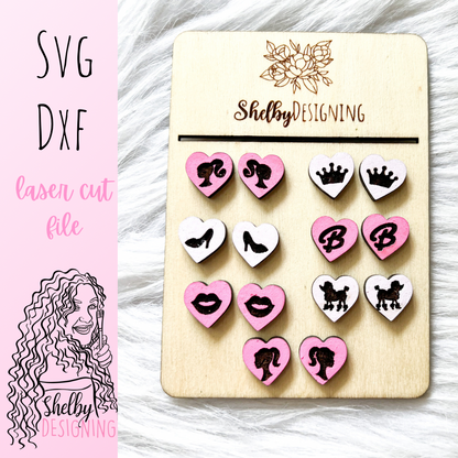 Barbie Inspired Heart Stud Earrings Bundle SVG
