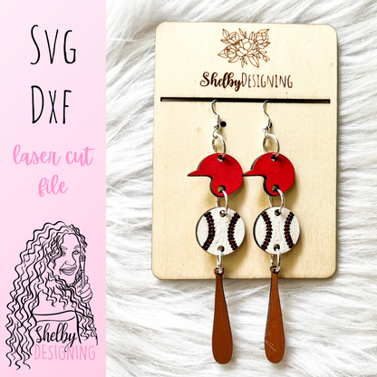 Baseball 3 Piece Dangle Earrings SVG