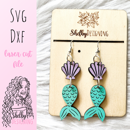 Cute Mermaid 2 Piece Dangle Earrings SVG