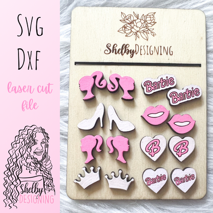 Barbie Inspired Wooden Stud Earrings Bundle SVG