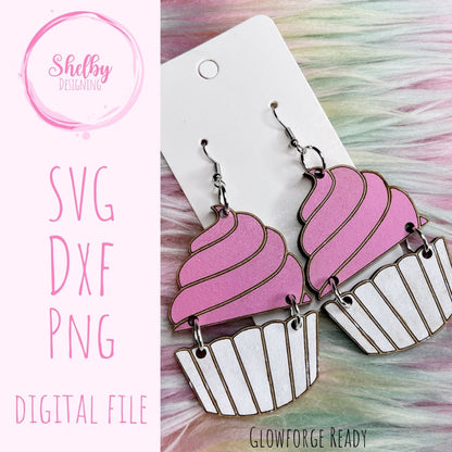 Cute Cupcake Dangle Earrings SVG