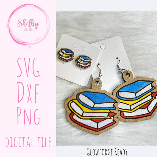 Stacked Books Stud/Dangle Earrings SVG