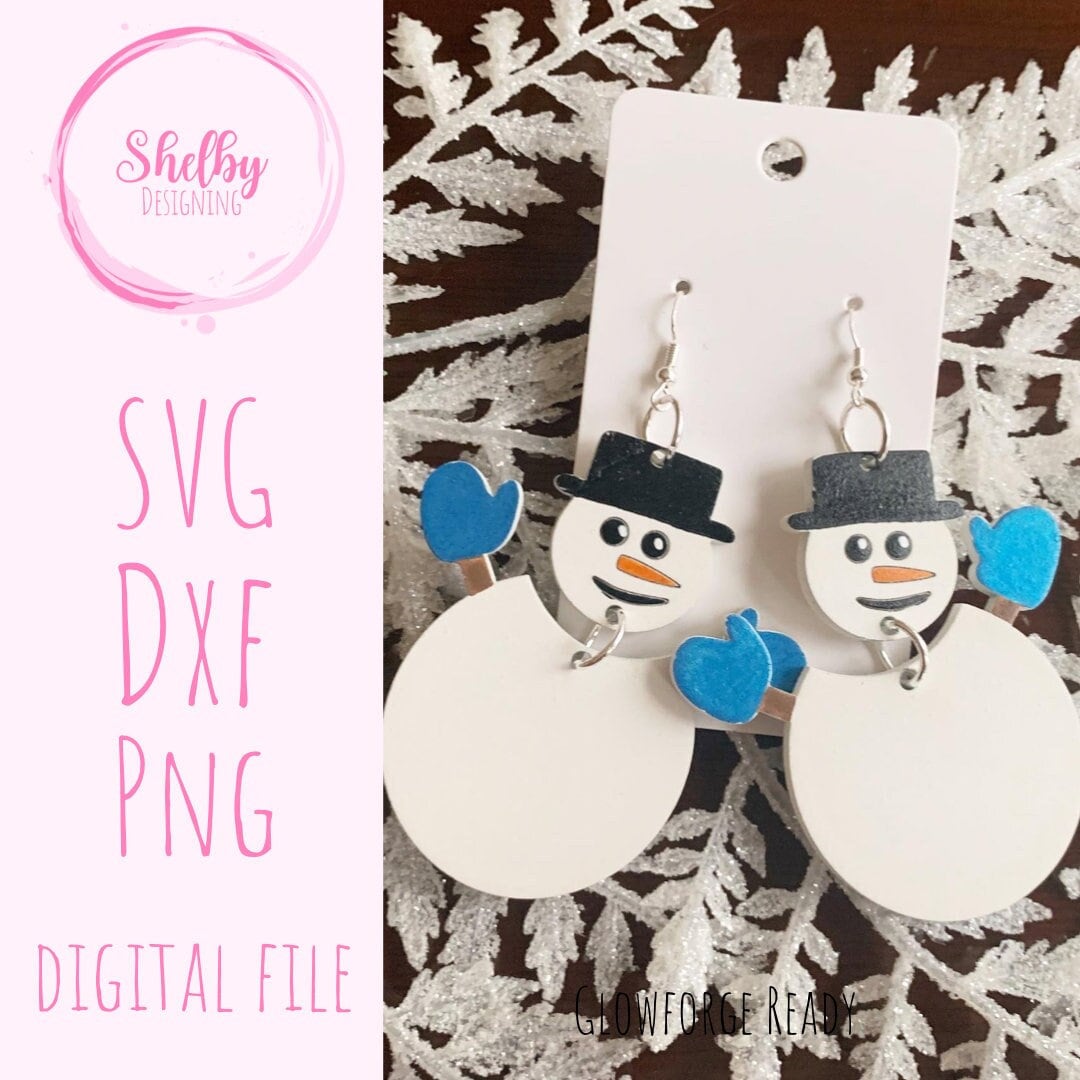 Snowman Winter Dangle Earrings SVG