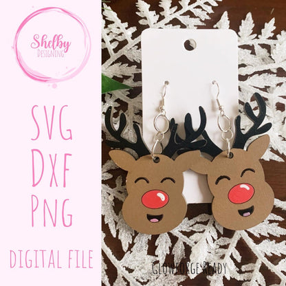 Rudolph Reindeer Dangle Earrings SVG