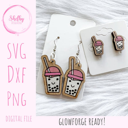 Kawaii Boba Tea Stud/Dangle Earrings Combo SVG