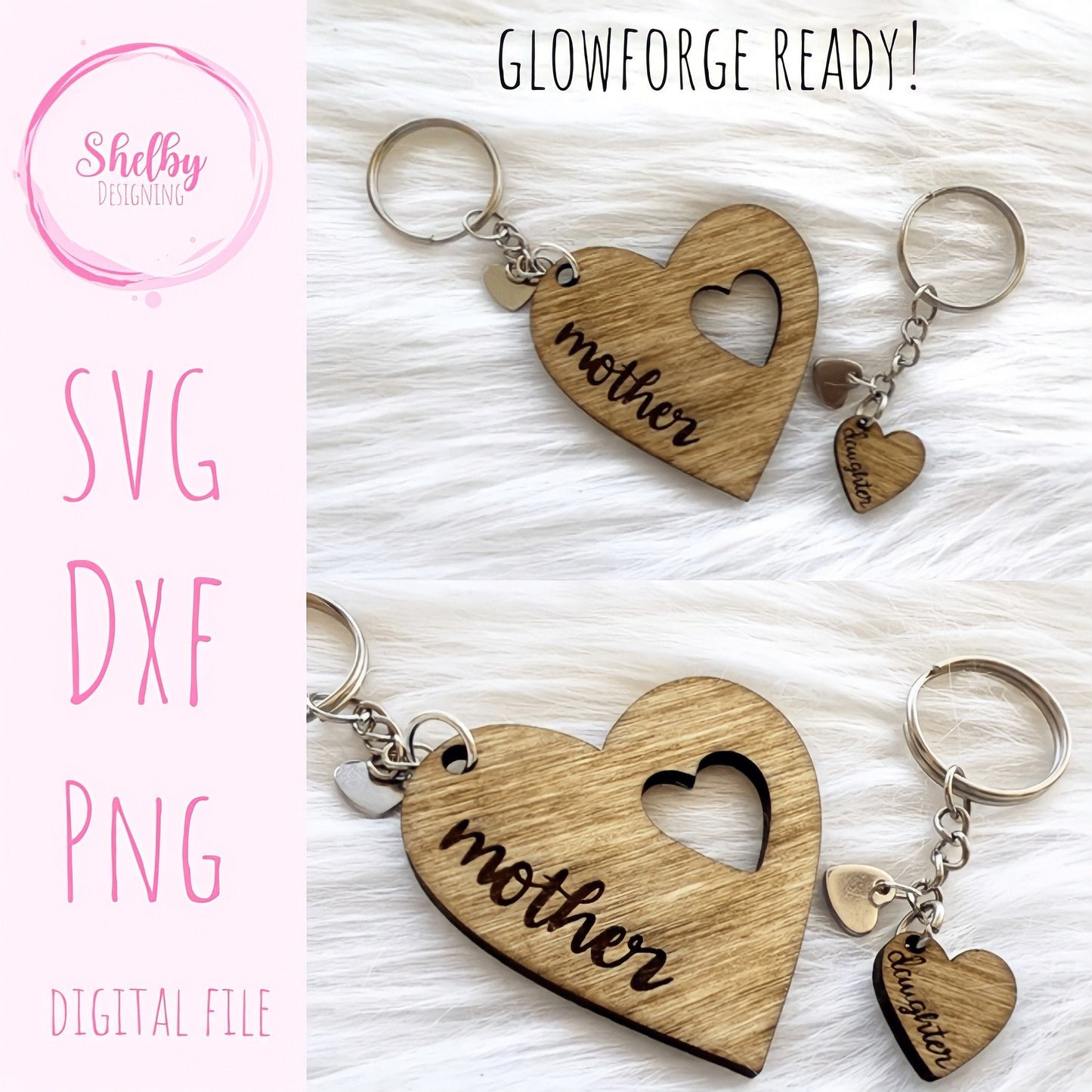 Mother Daughter Heart Keychain SVG