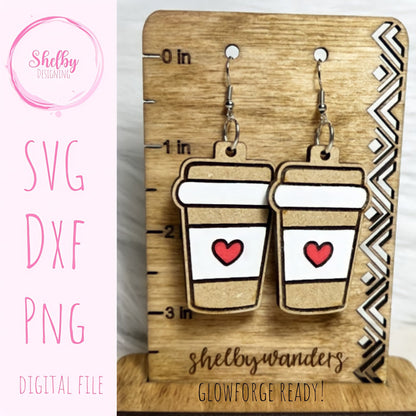 Cute Coffee Cup Dangle Earrings SVG