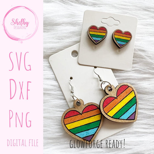 Rainbow Heart Pride Stud/Dangle Earrings SVG