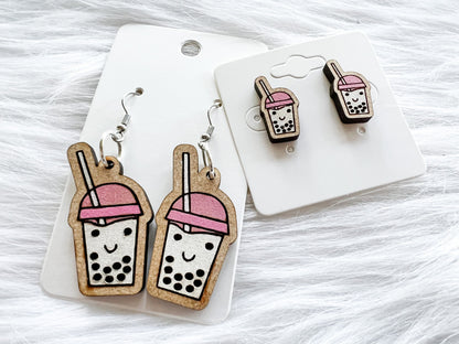 Kawaii Boba Tea Stud/Dangle Earrings Combo SVG