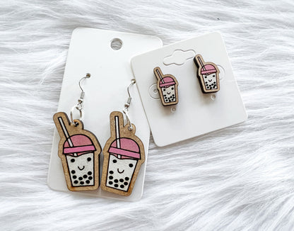 Kawaii Boba Tea Stud/Dangle Earrings Combo SVG