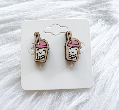 Kawaii Boba Tea Stud/Dangle Earrings Combo SVG