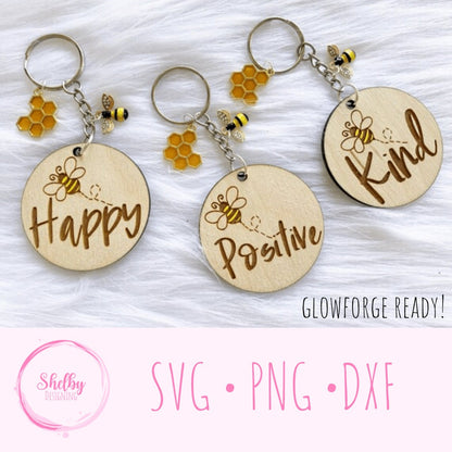 Bee Happy / Bee Positive / Bee Kind / Keychains SVG