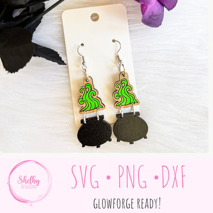Halloween Bubbling Cauldron Dangle Earrings SVG