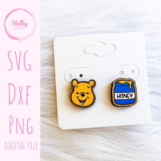 Cute Pooh Bear & Honey Stud Earrings SVG