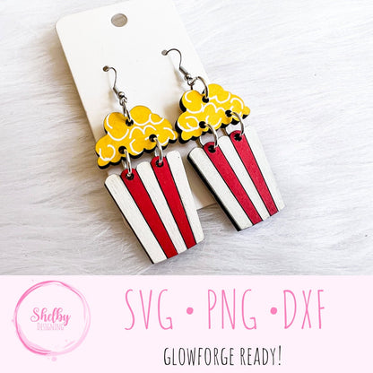 Movie Theatre Popcorn Dangle Earrings SVG