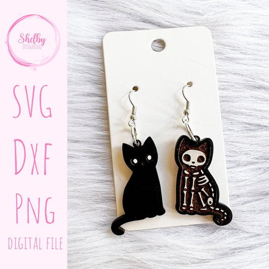 Skeleton Cat Dangle Earrings SVG