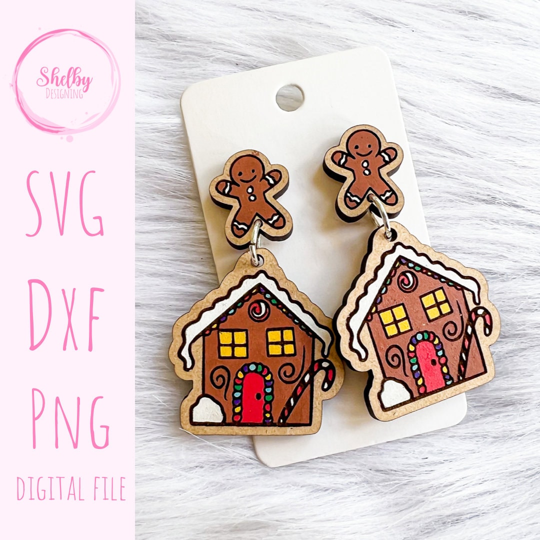 Gingerbread House Dangle Earrings SVG