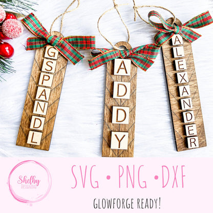 Mock Scrabble Name Christmas Ornament SVG