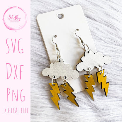 Cloud & Lightning Dangle Earrings SVG