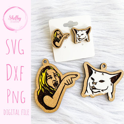 Funny Woman Yelling At Cat Dangle/Stud Earrings SVG