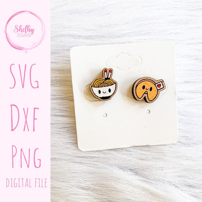 Kawaii Ramen Fortune Cookie Stud Earrings SVG