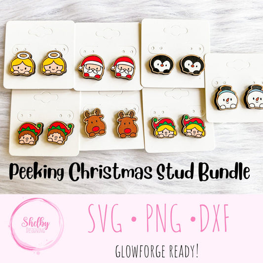 Christmas Peeking Head Stud Earring Bundle SVG